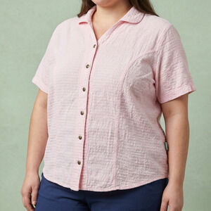 Mirage Women's Pink Cotton Gauze Shirt Boho Coastal Grandma Blouse XL